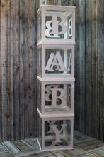 Load image into Gallery viewer, Clear Baby Blocks, 4 Blocks, 30cm Cubes. made from 3mm Clear Plastic. For Sale. Baby Shower. Freestanding
