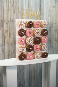 Donut Wall, Candy Cart. Various sizes available, with Acrylic Gold Sign