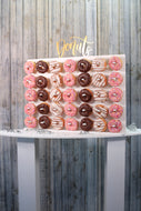 Donut Wall, Doughnut Wall Holds 35-70 Donuts With Gold Acrylic sign 73cm x 55cm White Plastic Freestanding