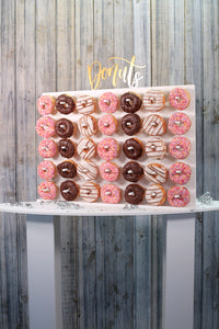 Donut Wall, Doughnut Wall Donuts With Gold Acrylic sign  White Plastic Freestanding