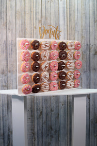 Donut Wall, Doughnut Wall Donuts With Gold Acrylic sign  White Plastic Freestanding