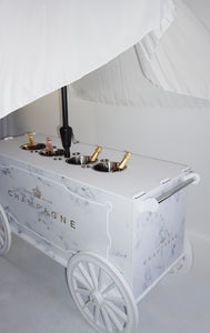 Champagne Cart, Drinks Cart Double Width 1.5m wide with 3m x 2m Huge Umbrella . Outdoor Sun/Rain Shade