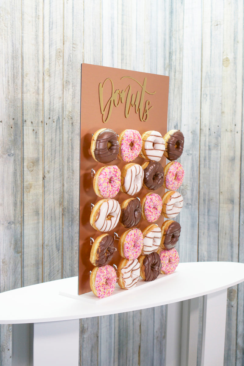 Rose Gold Donut Wall, with Gold Donut Text. Various sizes available
