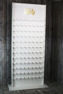 Shots Wall, Shot Wall 1.9m Tall, Holds 96 Shot Glasses. With Gold acrylic engraved text Freestanding. White